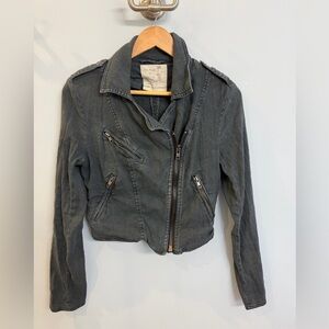 Free People Faded Black Asymmetrical Zip Cotton Moto Jacket Sz 4